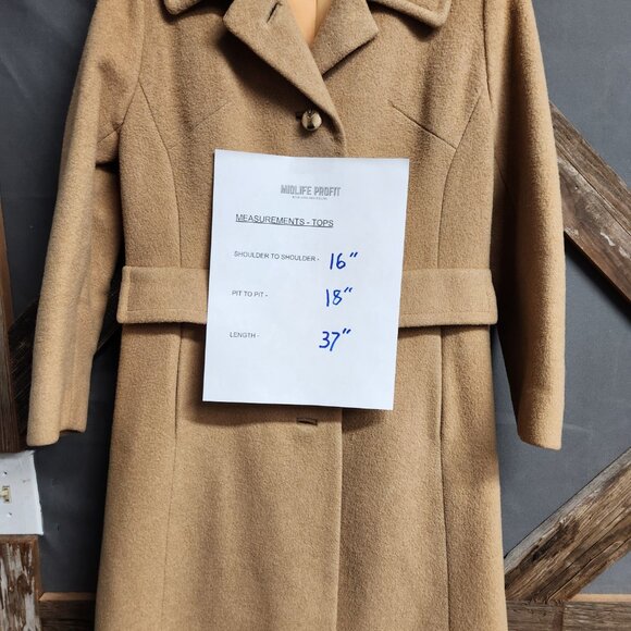 Vintage 100% Camel Hair Union Made Tan Long Coat Trench/Pea Women's with Pockets - Picture 12 of 13